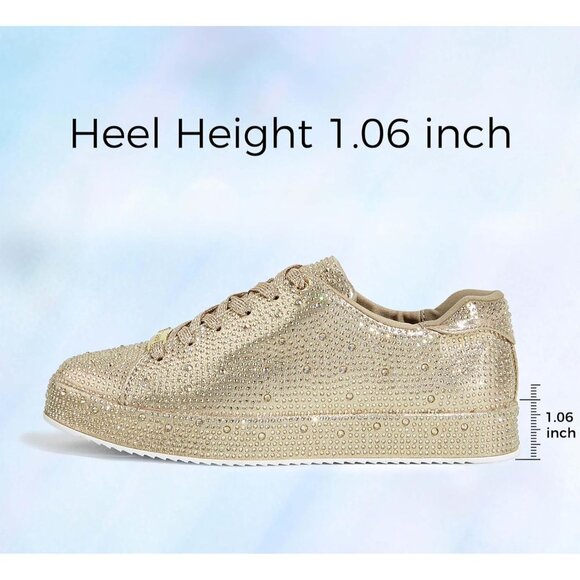 Lucky Step Gold Pewter Bridal Rhinestone Bling Glitter Bedazzled Shiny Sneakers - Picture 3 of 9
